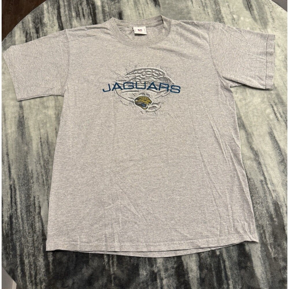 Vintage 90s Jacksonville Jaguars T-Shirt Medium Gray Teal  Embroidered Logo !